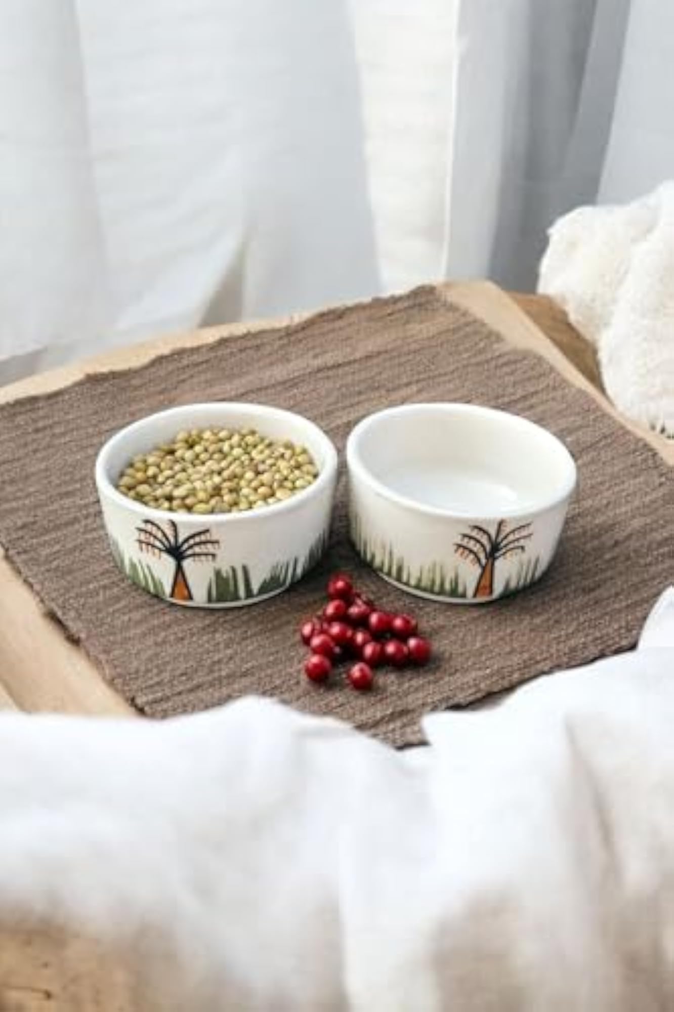 Ceramic Chutney Bowl Khajur Tree Print, Pack of 4